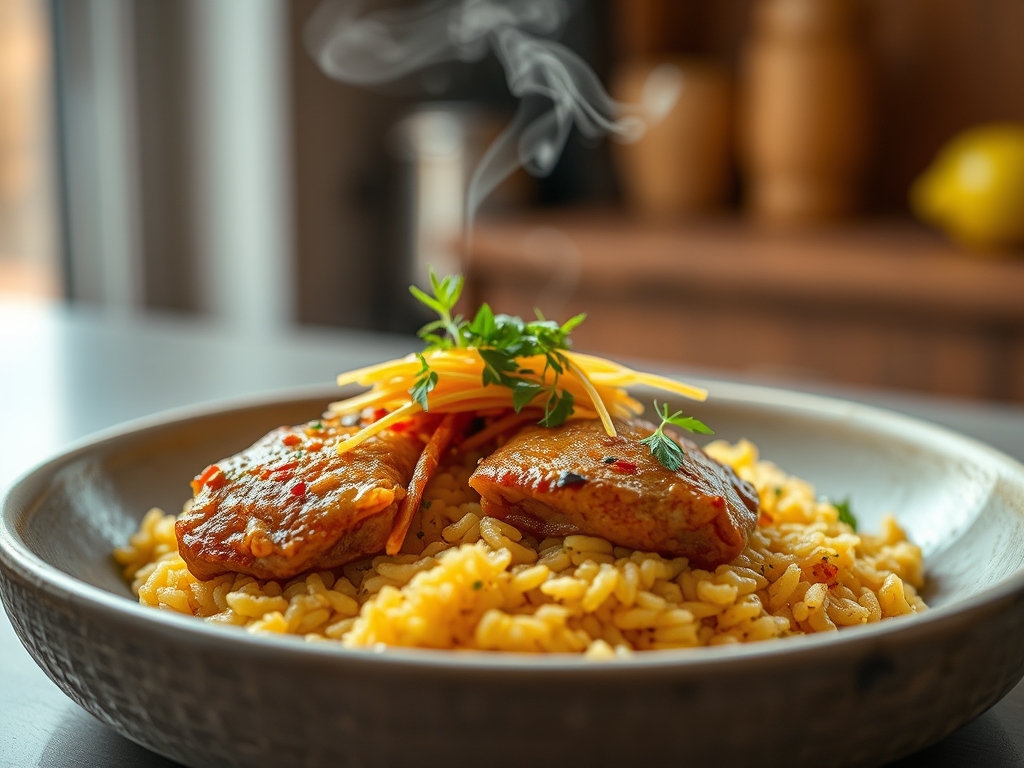 Arroz de polvo e cebola roxa de ilha