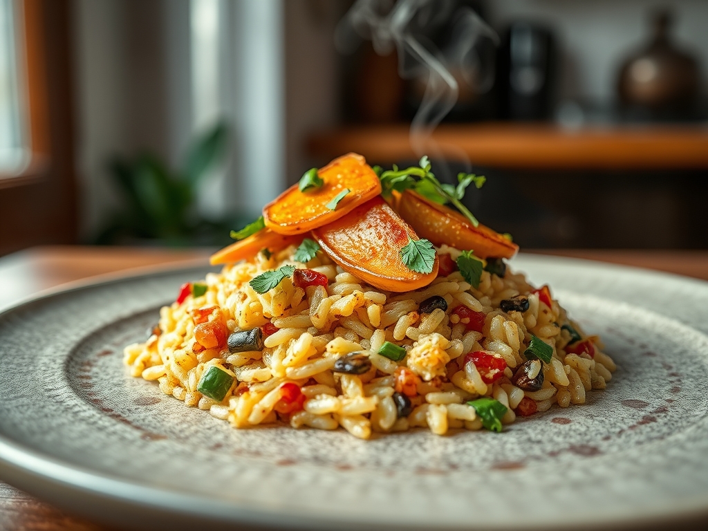 Arroz de verduras e setas de bosque