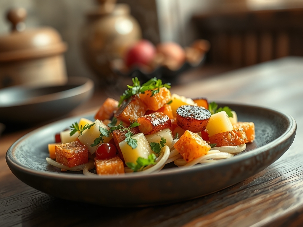Ensalada de brotes e frutos remotos