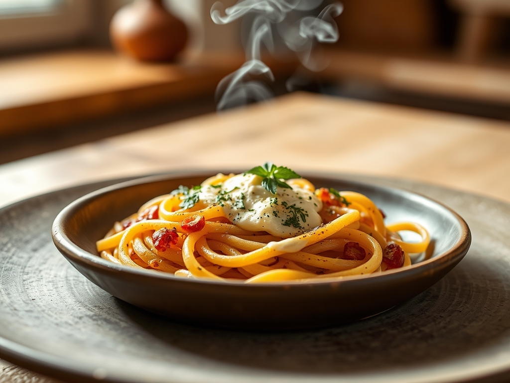 Pasta com creme de nozes de quintal