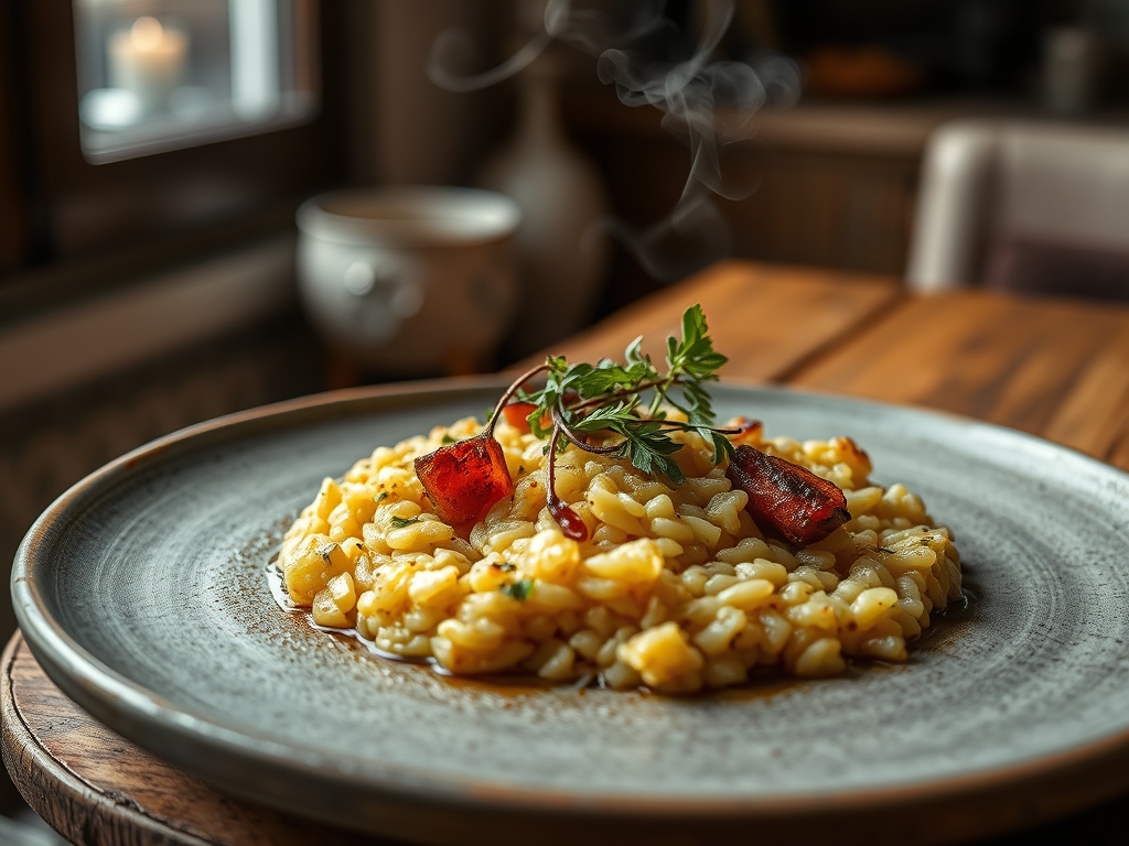Risoto de espargos selvagens do monte