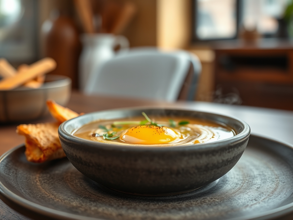 Sopa de pão com ovos da capoeira