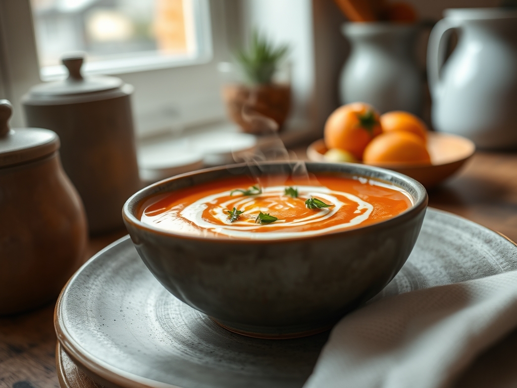 Sopa de tomate e ovo de aldeia